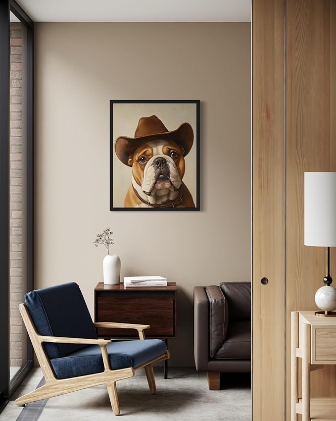 Bulldog Cowboy Art Print Poster Wall Art, Western Country Farmhouse Wild West for Bedroom, Bathroom, Living Room Art Decor 58 (Bulldog, 16 x 20 inches, Unframed)