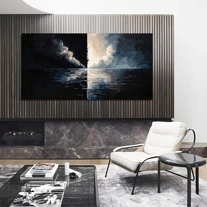 Large Abstract Wall Art Decor Wall Art Pictures for Living Room Abstract Canvas Art Wall Decor Modern Black and White Wall Art Prints Large Coastal Wall Art Decorations Bedroom Office Home Decor 24" X 48"