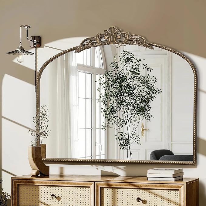 Micasso Large Antique Gold Mirror: 29"x 36" French Baroque Arched Mirror - Traditional Ornate Vintage Mirrors for Wall/Mantel/Entryway/Bathroom/Hallway - Home Decor for Living Room