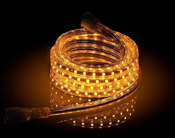 CBConcept UL Listed, 20 Feet,Super Bright 5400 Lumen, Yellow, Dimmable, 110-120V AC Flexible Flat LED Strip Rope Light, 360 Units 5050 SMD LEDs, Indoor Outdoor Use, Ready to use