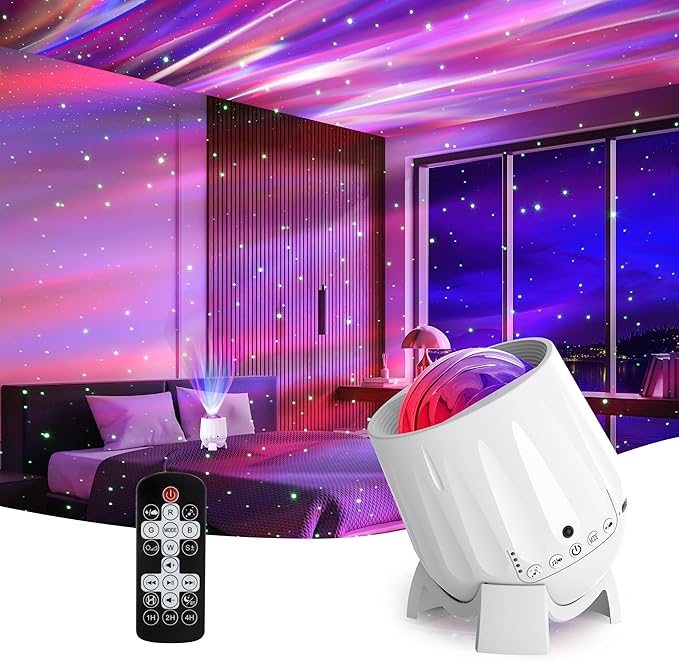Northern Lights Projector, Rechargeable Battery Star Night Light with Bluetooth Speaker, White Noise Sleep Aid & Timer, Bedroom Galaxy Projector Decor, Gift for Kids, Adults