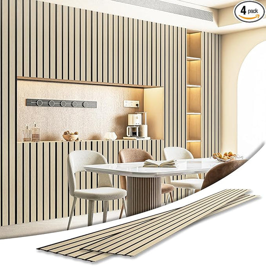 Art3d 4-Pack Glue-On Six-Grid Wainscoting Panel for Interior Wall Decor - 104 x 12 Inch Polystyrene Ultralight Slim Slat Wall Panels for Living Room Bedroom, Oak