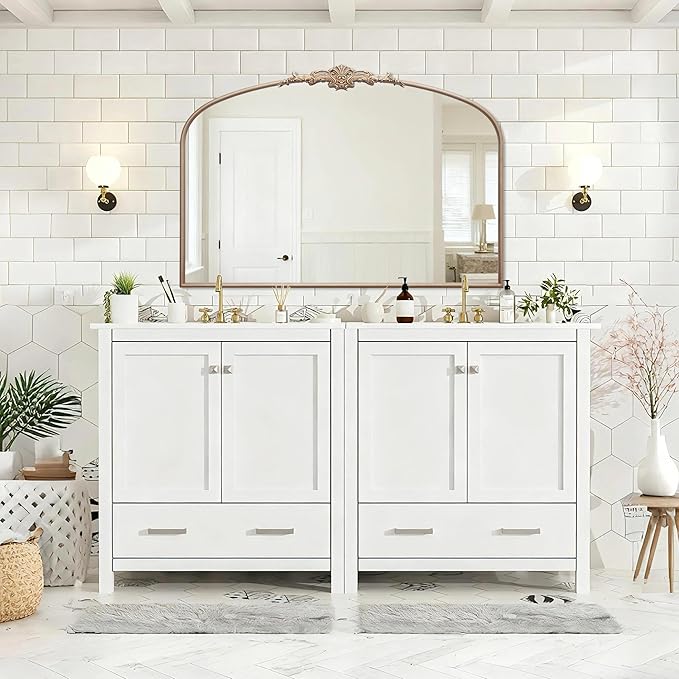 Arched Vintage Large Mirror: 48"x33" Oversize Champagne Gold Antique Wall Mounted Mirror - Baroque Traditional Ornate for Fireplace/Bathroom/Entryway - Gift Idea for Fashion-Conscious