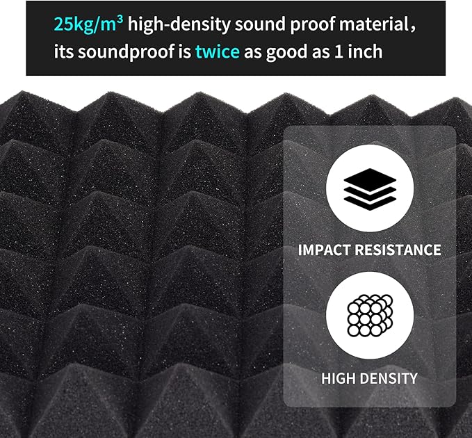 Musfunny Sound Proof Foam Panels, 12 Pcs 2" x 12" x 12" Acoustic Foam Panels Sound Absorbing Wall Panels for Studio Recording Office Home Studio (Black)