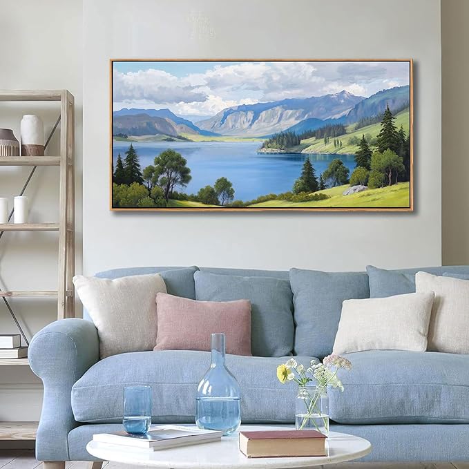 Landscape Wall Art for Living Room - with Mountain and Lake Scenery Pictures Wall Decor Large Canvas Wall Art, Forest and Nature Wall Decor for Bedroom, Green Artwork Prints for Above Bed 20×40IN
