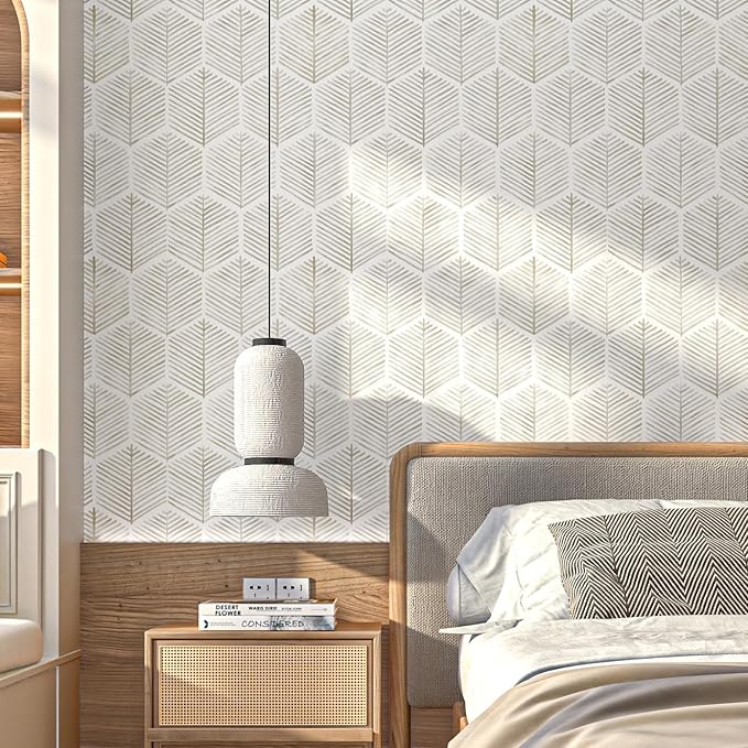 MelunMer 118In L 17.3In W Modern Peel and Stick Wallpaper Boho Contact Paper for Cabinets/Drawers Self Adhesive Removable Wallpaper for Bedroom/Bathroom Waterproof Geometric Contact Paper Beige/White