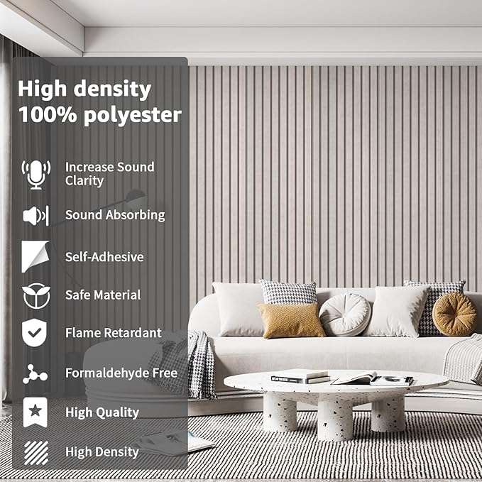 Art3dwallpanels 10 Pack Acoustic Panels, 48" X 12" X 0.35" Soundproof Wall Panels, Self Adhesive High Density Sound Absorbing Acoustic Treatment for Recording Studio, Office, Light Camel