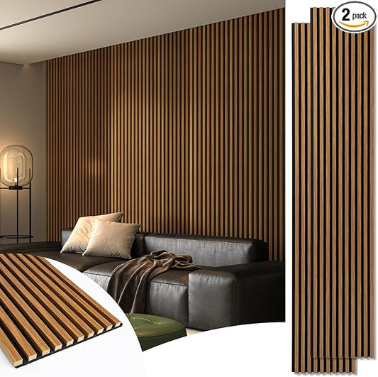 Art3d 2-Pack 108" x 12" Acoustic Wood Panels for Wall, Soundproof Wood Slat Panel for Wall and Ceiling, 3D Fluted Sound Absorbing Paneling for Interior Wall Decor, Living Room, Bedroom - Teak