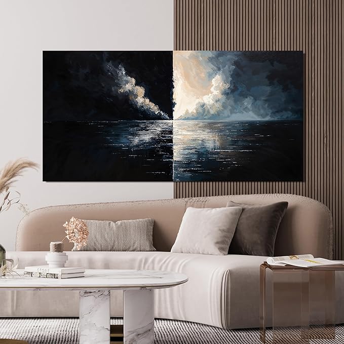 Abstract Large Wall Art Decor Wall Art Pictures for Living Room Abstract Canvas Art Wall Decor Modern Black and White Wall Art Prints Oversized Coastal Wall Art Bedroom Office Home Decor 29" X 58"