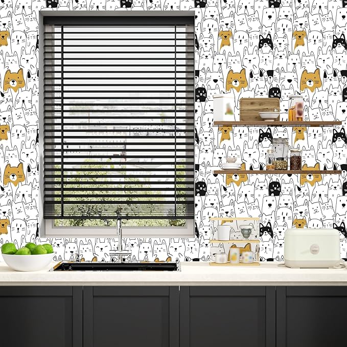 Cats Peel and Stick Wallpaper Boho White Contact Paper Cute Animal Removable Self Adhesive Waterproof Wall Paper for Cabinet Drawers Wall Decor Renter Friendly 17.5''x118''