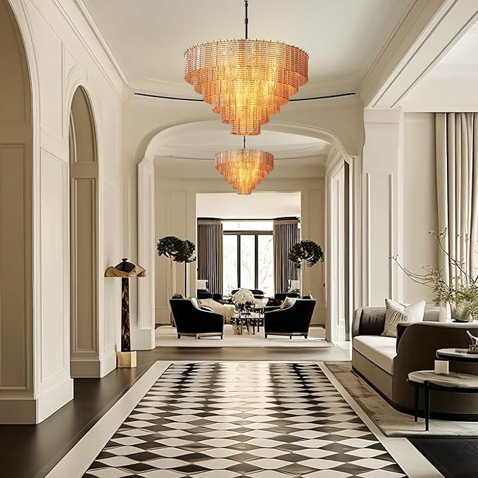 41" Large Chandelier, 18-Light Black Round Chandelier for Dining Room, Amber Crystal Glass Hanging Light Fixture, Pendant Light Perfect for Dining Room, Entryway, Foyer, Bedroom & Kitchen