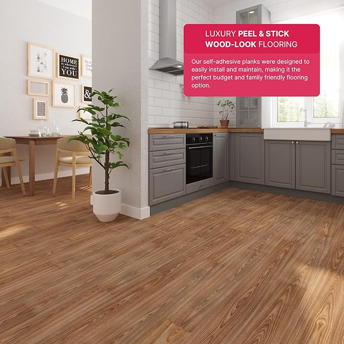 LUCiDA SURFACES Luxury Vinyl Floor Tiles-Peel & Stick Adhesive Flooring for DIY Installation-36 Wood-Look Planks-BaseCore-54 Sq. Feet