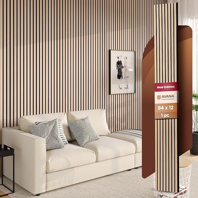 Avana Modern Acoustic Wood Wall Panels – 94.4 X 12.6 Inch White Oak Acoustic Panels 1 PC – Wall Panels For Interior Wall Decor for Homes, Offices, Studios – Sturdy And Durable Wood Panels For Wall