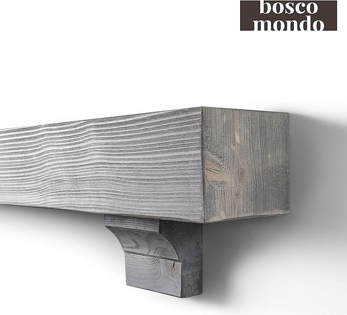BoscoMondo Rustic Fireplace Mantel Shelf with Corbels- Pine Wood - Wall Decor, Mounted Farmhouse Shelving (66", Grey)