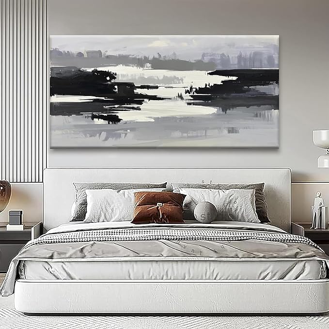 Abstract Wall Art Canvas Art Wall Decor For Living Room Decorations Large Black And Grey Abstract Wall Decor Office Abstract White Wall Art For Home Bedroom Kitchen Artwork 29x58 Inch