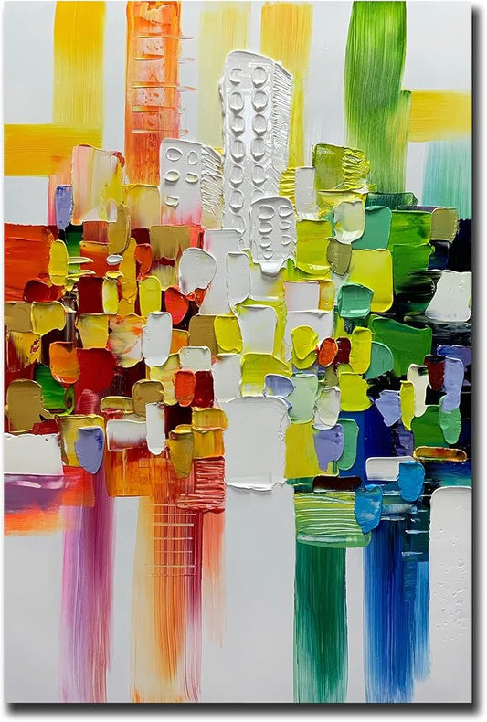 ART8YUQI Paintings - Texture color Wall Art Abstract City Views Picture Modern Landscape Artwork Oil Painting for Decor 24x36 Inch