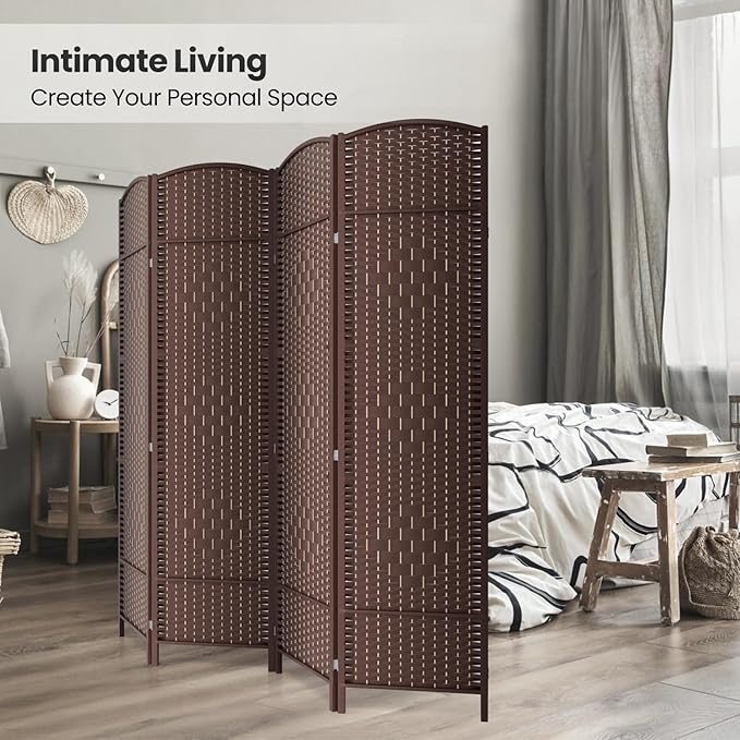 4 Panel Room Divider,6Ft Folding Privacy Screen,Tall - Extra Wide Foldable Panel Partition Wall Divider with Diamond Double-Weaved Hand-Woven Design Room Screen Divider