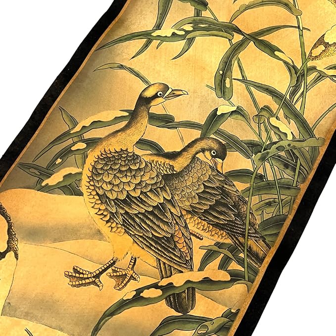 CIFIBIFUN Wall Asia Art Prints Posters Painting Plant Flower Vintage Style,4 Panels Old Paper Scroll, Home Walls Decor (Super Old Aging Paper, B Plants Birds)