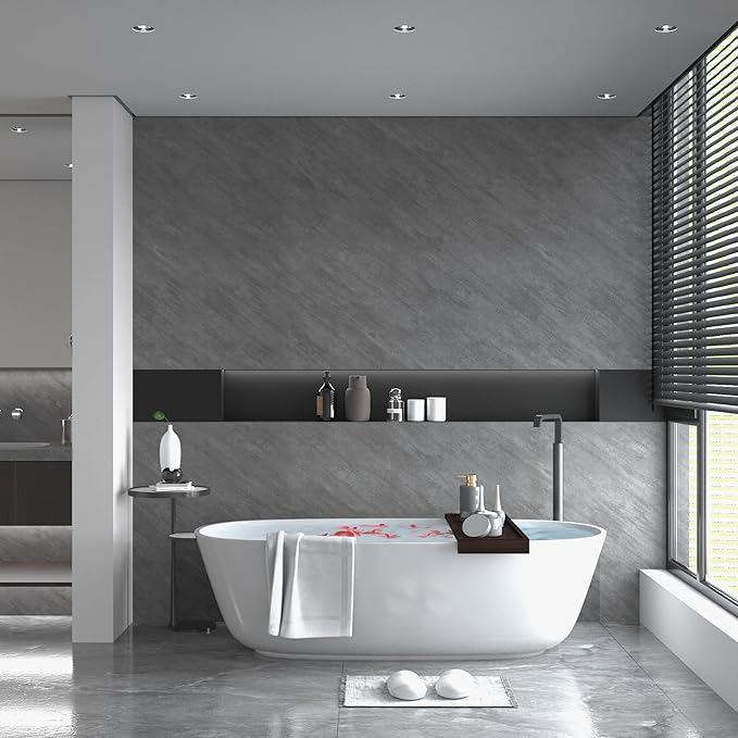 31"×1181" Extra Wide Thick Large Size Gray Concrete Wallpaper Peel and Stick Industrial Grey Concrete Cement Contact Paper Matte Textured Wall Sticker for Living Room Bedroom Garage Walls