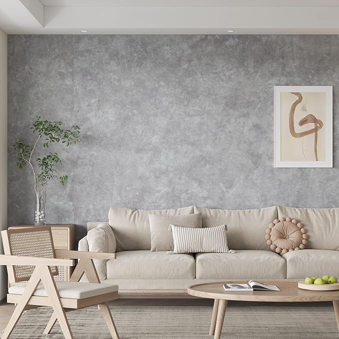 JSEVEM 31"×354" Air Guide Design Extra Wide Thick Light Grey Concrete Wallpaper Peel and Stick Industrial Grey Concrete Contact Paper Vinyl Glossy Adhesive Cement Sticker for Bedroom Office Gym Walls