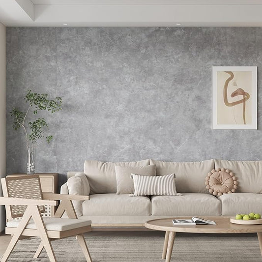 JSEVEM 31"×157" Air Guide Design Extra Wide Thick Light Grey Concrete Wallpaper Peel and Stick Industrial Gray Concrete Contact Paper Vinyl Glossy Textured Adhesive Cement Sticker for Bedroom Walls