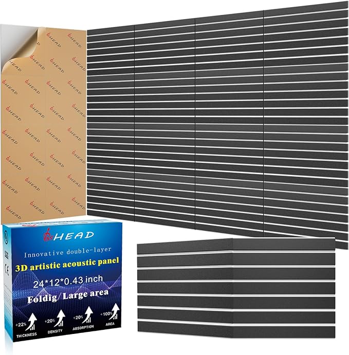 8 Pack 2-Layer Fold Soundproof Wall Panels, 24 x 12 x 0.43 in Large Sound Proof Foam Panels for Walls, 0.9lb/ft³ High Density, 3D Acoustic Panels,Artistic Noise Dampening Panels Black&White