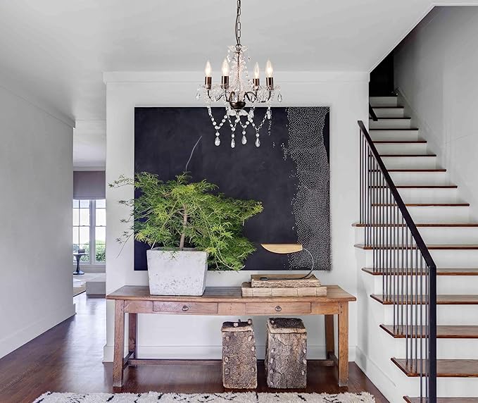 LaLuLa Mini Acrylic Crystal Chandelier Modern Farmhouse Bronze Chandeliers Lighting 4 Lights Candle Style Pendant Light for Living Room