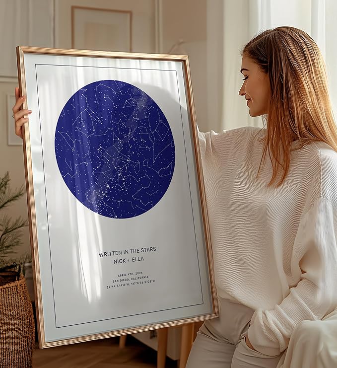 CELESTORY Custom Star Map Framed Night Sky Print Constellation Map Star Chart Gift Wall Art Poster Personalized Star Map for Specific Date Unique Gifts for Him Meaningful Gifts for Her - Twilight Blue