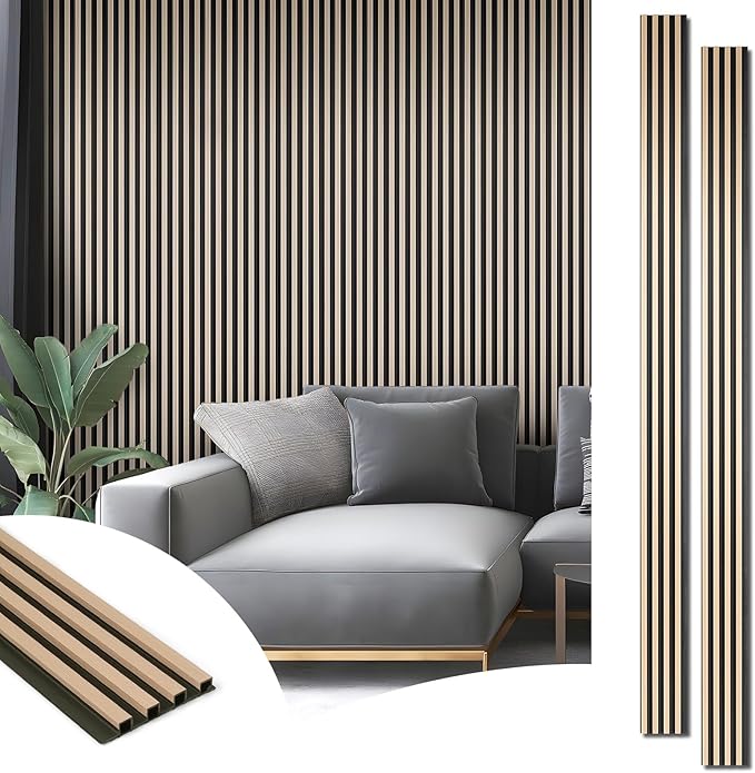 Art3d 8-Pack WPC Wood Slat Wall Panel for Interior Décor, 3D Wood Fluted Acoustic Paneling for Living Room Bedroom Home & Office Accent Wall Decor - 96 x 6 Inch Oak
