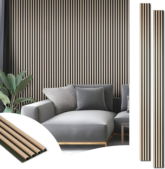 Art3d 8-Pack WPC Wood Slat Wall Panel for Interior Décor, 3D Wood Fluted Acoustic Paneling for Living Room Bedroom Home & Office Accent Wall Decor - 96 x 6 Inch Oak