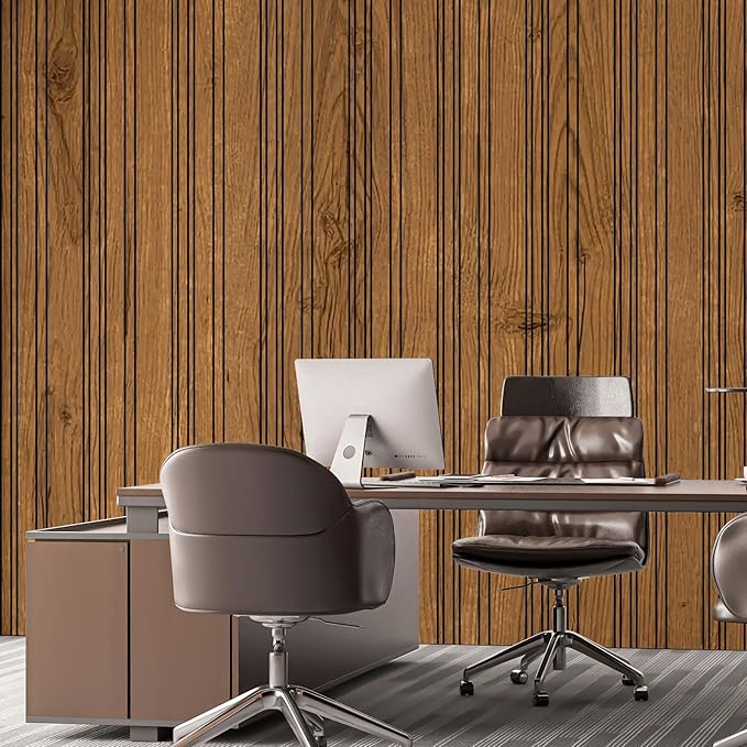 Art3d 4-Pack Glue-On Wall Panels, Wood Grain Texture Interior Wall Decor, 104"x12" Recycled Polystyrene Wainscoting Panels, Low Emission for Living Room Bedroom,Earth Teak