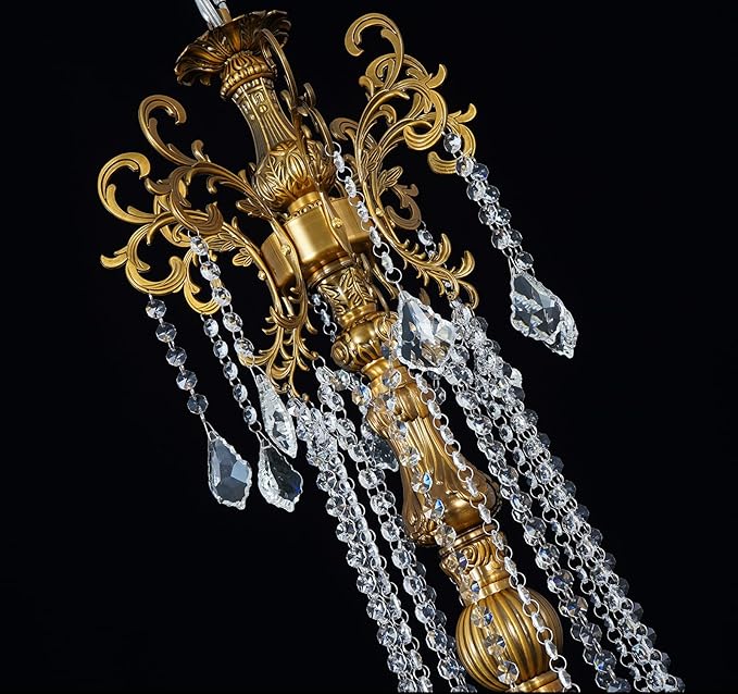 24-Light Antique Gold Crystal Chandelier, Extra Large Luxury Candle Chandelier Lighting Fixture for High Ceiling Foyer, Grand Entryway Living Room, Oversized D39 H64