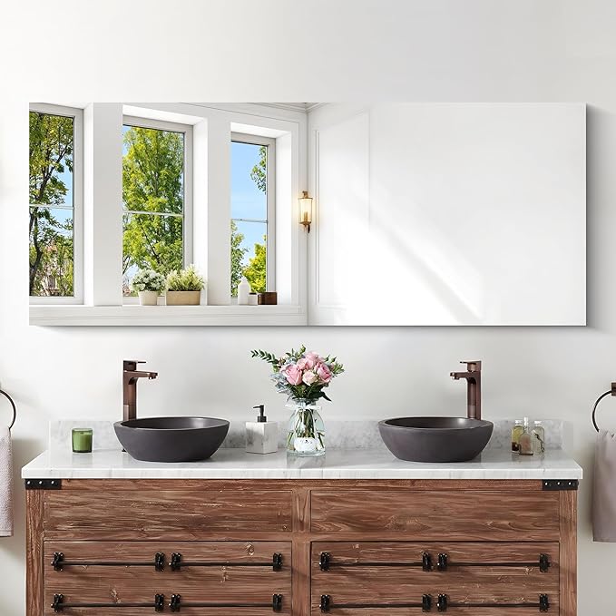 KOCUUY Frameless Mirror, 60"x24" Large Bathroom Mirror for Over Sink, Unframed Mirrors for Wall Upgraded Shatterproof Design, Modern Decorative for Bedroom, Living Room, Entryway