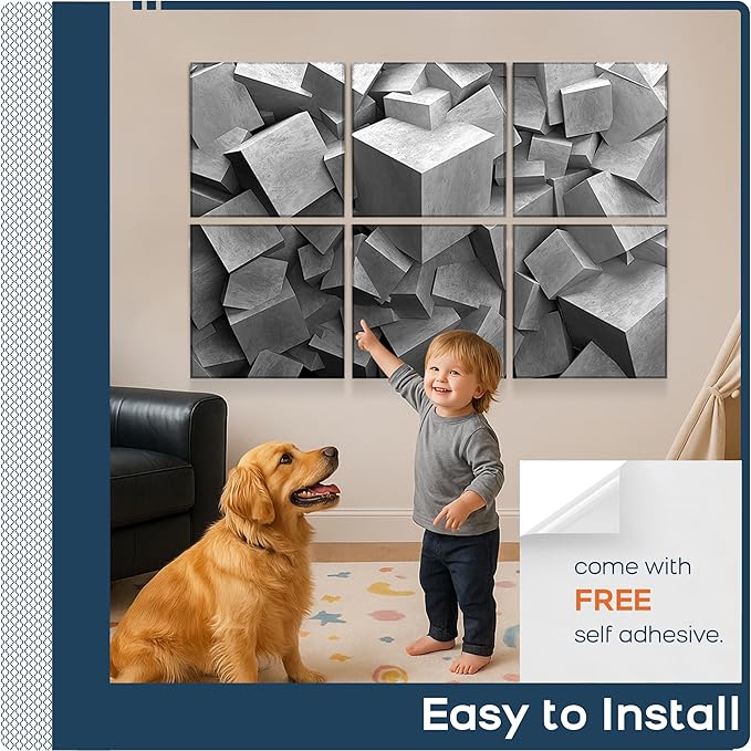 BUBOS 6 Pack Art Acoustic Panels Soundproof Wall Panel,70.8X47.2 Inches Large Sound Absorbing Panel,Self-Adhesive Decorative Acoustical Wall Panels, Acoustic Treatment for Home Office（Silent Blocks）