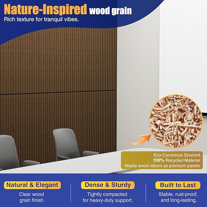 4PCS Acoustic Wood Slat Wall Panels, 47.2" x 12.8" Soundproof Panels for Walls, Sound Absorbing Panels for Interior Decor and Room Acoustic Treatment