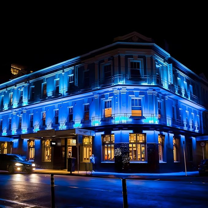 Linkable LED Wall Washer Light with RF Remote, 144W RGBW 5700K Dimmable LED Wall Wash Lighting, AC 120V Waterproof Outdoor CCT Flood Lighting for Buildings, Landscapes, Shops, Ads