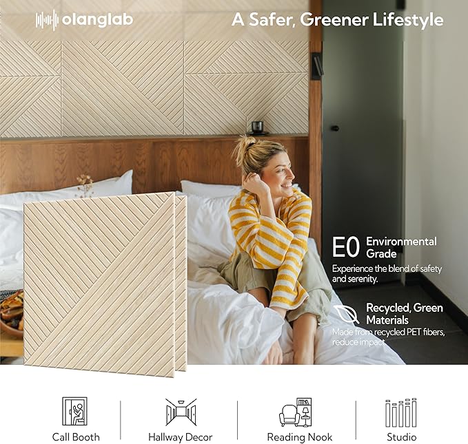 Olanglab Peel and Stick Wall Panels 6 Pack, 23.6 x 23.6 per Wall Panels, Acoustic Wall Panels, Sound Absorbing Wall Art for Home Studio and Office, Light Natural Oak Pattern, Diagonal Stripes