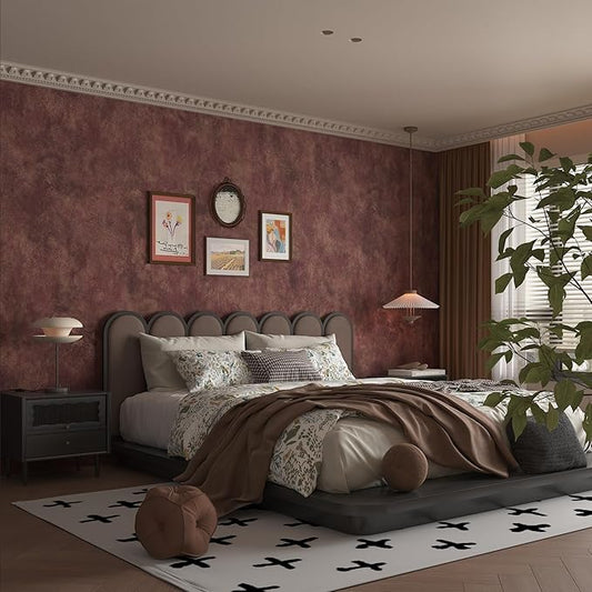 JSEVEM Red Rusty Concrete Wallpaper Peel and Stick Extra Thick Wide Luxury Metallic Industrial Concrete Contact Paper Glossy Textured Adhesive Tile Stickers for Bedroom Living Room Walls 16"×197"