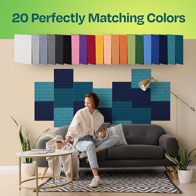 Acoustic Panels 18-Pack Soundproof Wall Panels 12"X12"X0.4" Brick Style Sound Panels Premium Sound Dampening Panels Easy Self Adhesive Installation - [Denim Blue]