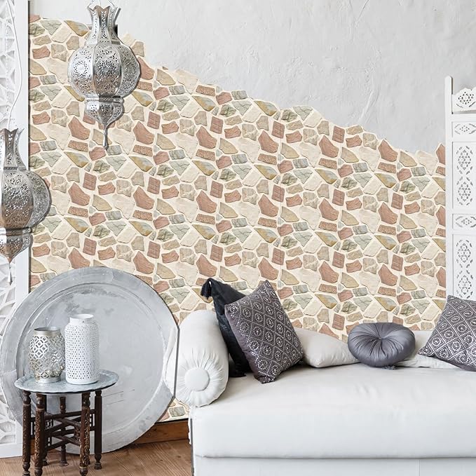 3D Wallpaper Peel and Stick, 3D Wall Panels 10PCS, Waterproof Self Adhesive Decorative 3D Brick Wall Panel Stone Wall Paneling for Living Room Bedroom kitchen Bathroom Interior wallboard (White stone)