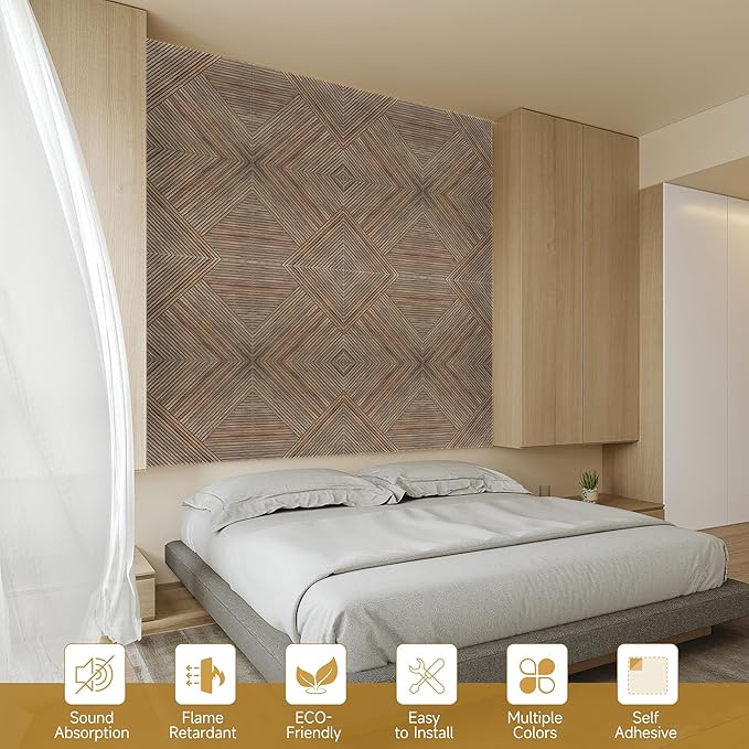 Acoustic Wall Panels,6 Pack Total Size 72 x 48 Inches,Self-Adhesive Decorative Acoustic Panels for Wall and ceiling,3D UV Printing with Wood Look,Natural Walnut