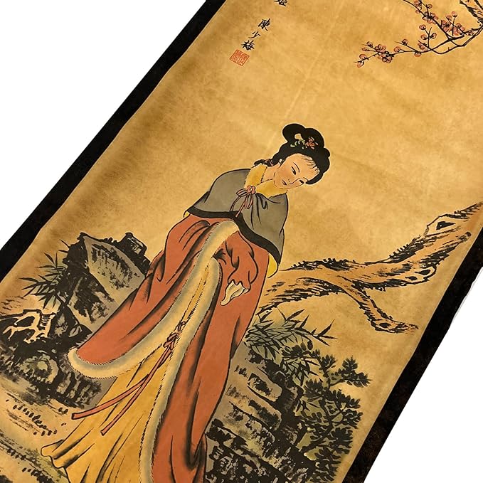 Wall Asia Traditional Art Prints Posters Painting Oriental,4 Panels Super Large Home Walls Decor Home Office Decoration (Super Old Aging Paper, c four beauty)