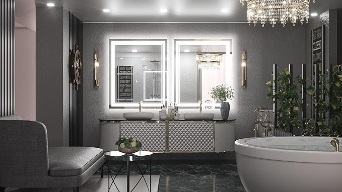 Keonjinn LED Bathroom Mirror 30 x 36 Inch with Front and Back Light, Stepless 3 Colors Temperature & Dimmable Backlit Mirror, UL Listed LED Driver, Double Lights Tempered Glass LED Wall Vanity Mirror