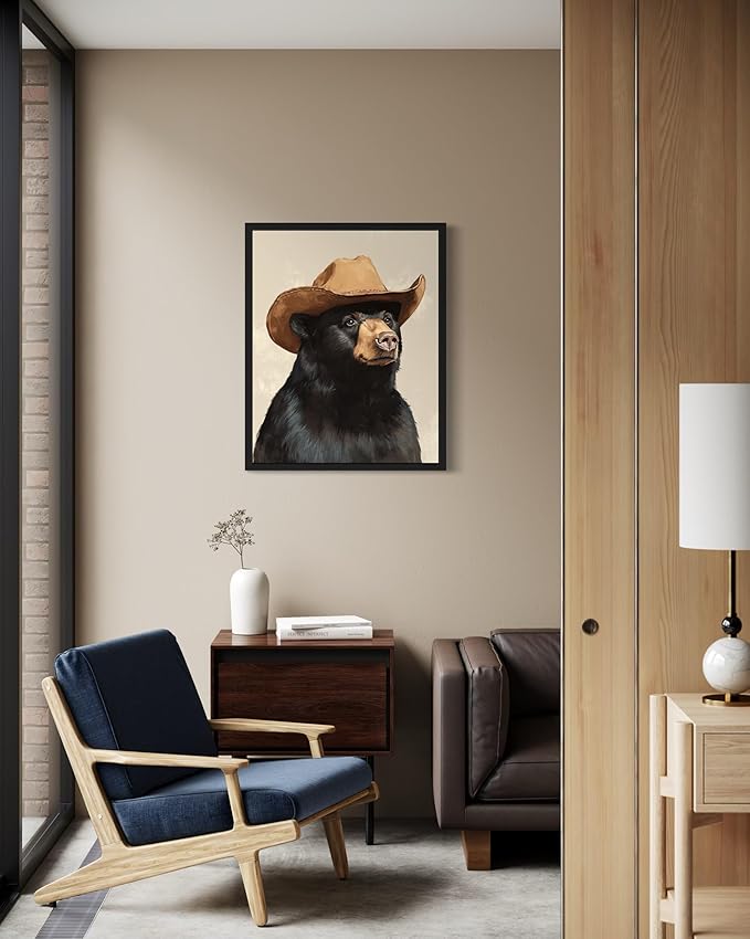 Black Bear Cowboy Art Print Poster Wall Art, Western Country Farmhouse Wild West for Bedroom, Bathroom, Living Room Art Decor 58 (Black Bear, 11 x 14 inches, Black Frame)