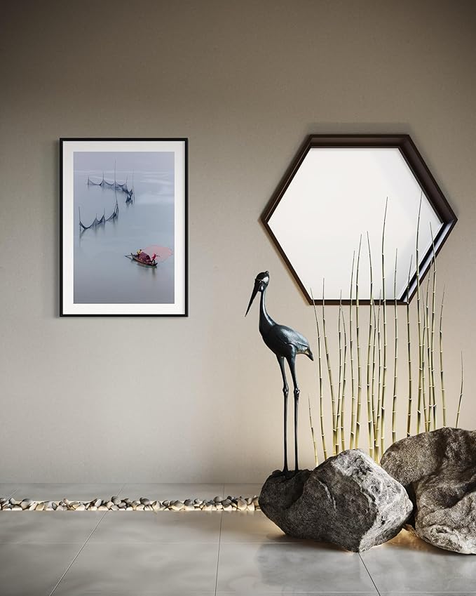 Oriental Beauty: Stunning Feng Shui Landscape Wall Art Vertical Prints for Home Decor in 3 Sizes (Tranquil Waters and Fising Scene, 24" x 36", Oriental Beauty)