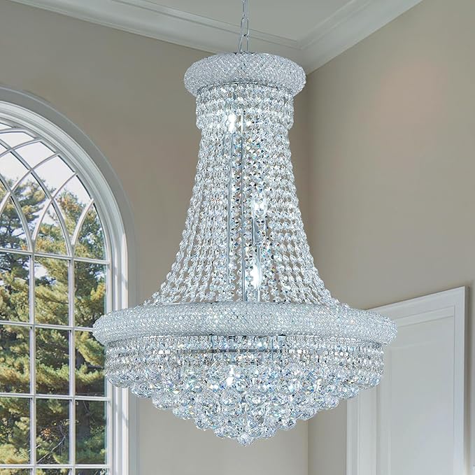 Modern Crystal Chandeliers Light Fixture,11-Light Empire Style K9 Crystal Chandeliers for Entryway, Chrome Finish Luxury Chandeliers for Living Room Bedroom Stairway Foyer Hallway D23.6