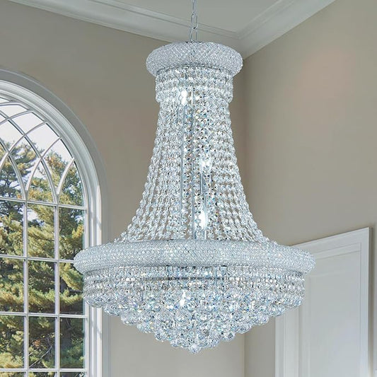 Modern Crystal Chandeliers Light Fixture,11-Light Empire Style K9 Crystal Chandeliers for Entryway, Chrome Finish Luxury Chandeliers for Living Room Bedroom Stairway Foyer Hallway D23.6