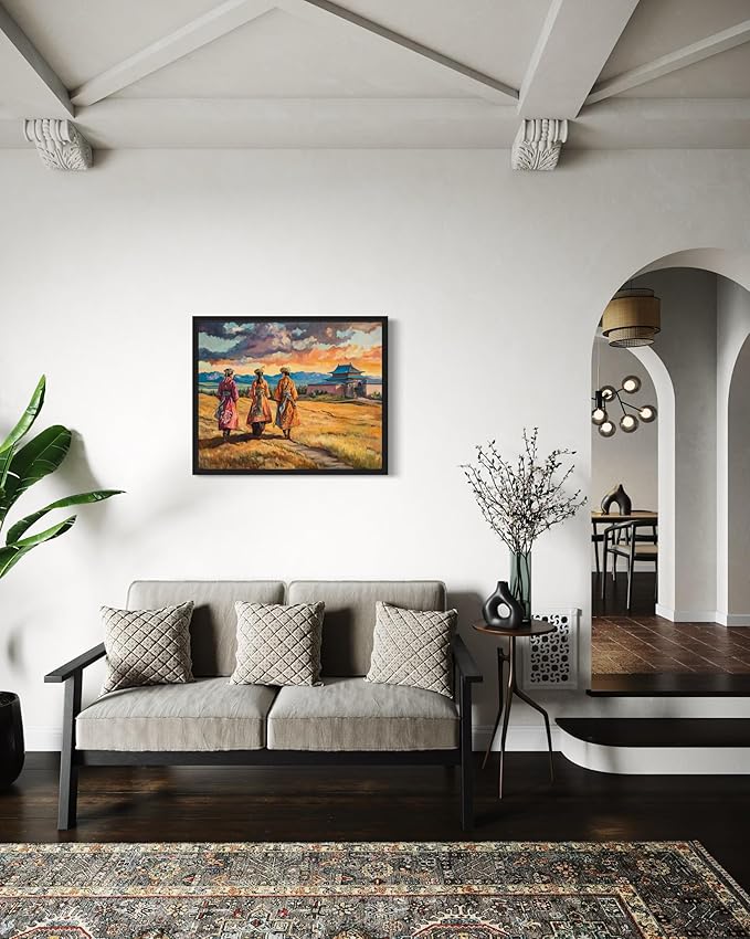 Mongolila Art Print Poster, Asia Oriental Countries Culture Wall Art Asian Paintings for Bedroom Bathroom Living Room Decor 97 (Mongolila, 24 x 36 inches, Black Frame)