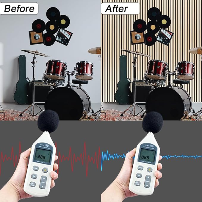 NeatiEase Wood Wall Panels, 9 Feet Acoustic Slat Wall Panels for Interior Wall Decor and Noise Reduction, Decorative Slat Wall Paneling, Natural Oak, 6-Piece