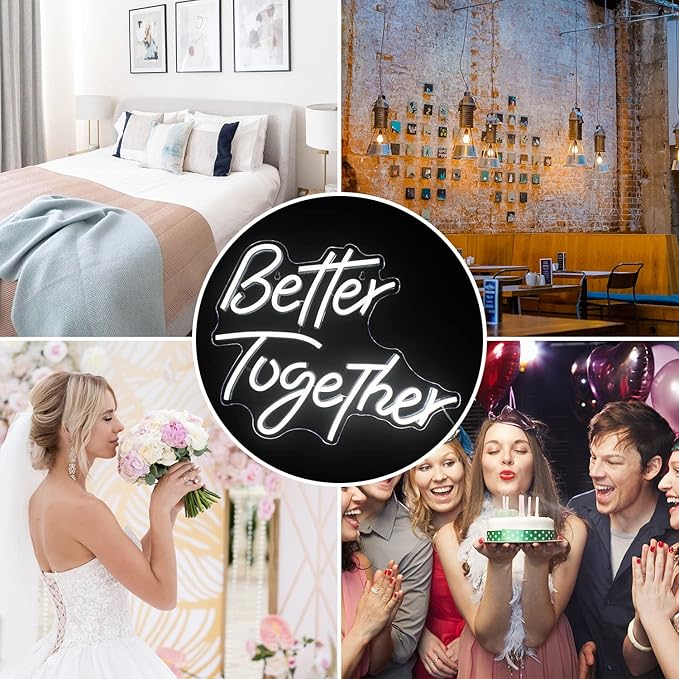Looklight Better Together Neon Sign Led Lights Decor for Room Wedding White Neon Signs Letters Neon Light for Wall Decor Wedding Engagement Celebrate Party Connectivity